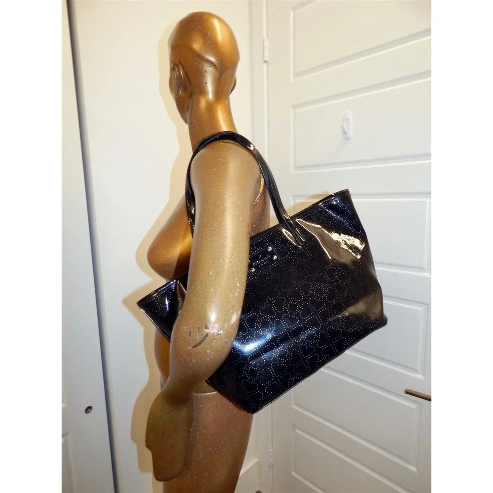 Kate Spade New York Black Patent‎ Perforated Logo Tote Bag